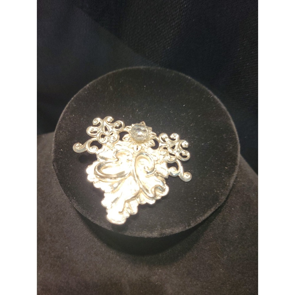 Vintage Jane Silver Tone Brooch 1997 Floral Rhinestone Jewelry Costume Fashion